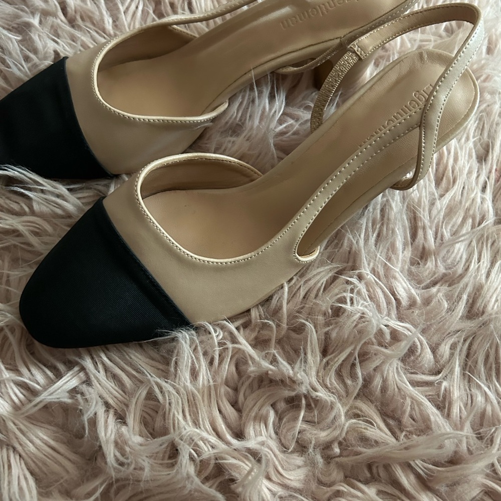 Elegant Beige and Black Slingback Heels